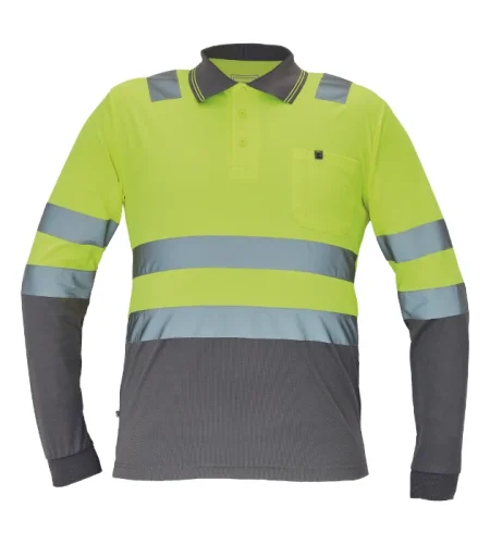 Reflective polo shirt Cerva LEON, long sleeve, yellow-gray