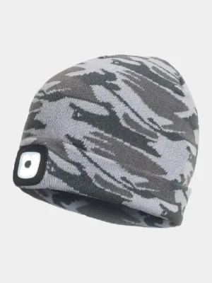 Winter beanie with light Cerva DEEL LED, gray camo