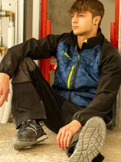 Hybridná pracovná bunda Kapriol Slick, páperová, softshell, modrá