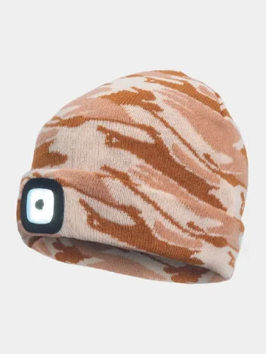 Winter beanie with light Cerva DEEL LED, beige camo