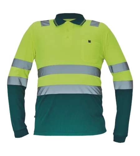 Reflective polo shirt Cerva LEON, long sleeve, yellow-green