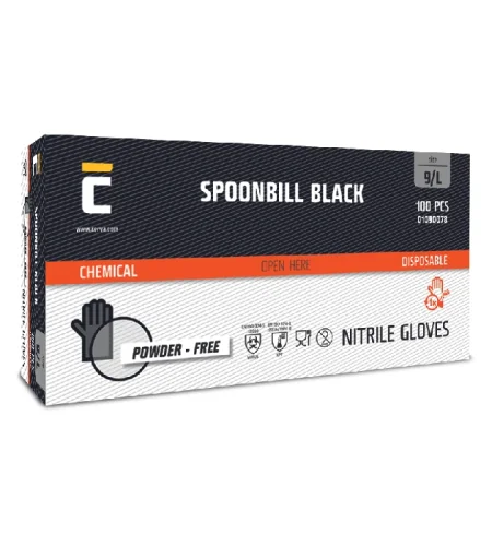 Black disposable gloves Cerva SPOONBILL, nitrile, powder-free, 100 pcs/pack