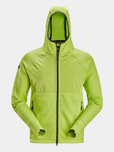 Full-zip midlayer hoodie Snickers FlexiWork Active Comfort 8405, lime