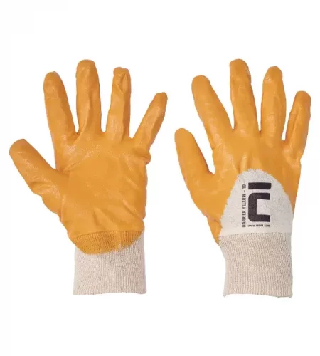 Máčané pracovné rukavice Cerva HARRIER, bavlna, nitril, žlté