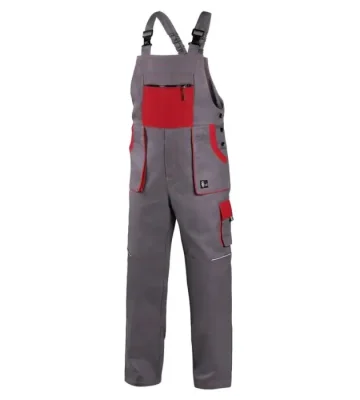 Bib work trousers CXS Luxy Robin, 100% cotton, gray-red