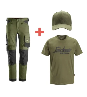 Snickers Stretch sada nohavice + tričko a šiltovka, khaki