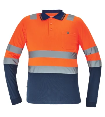 Reflective polo shirt Cerva LEON, long sleeve, orange-navy